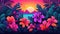 a beautiful hawaiian inspired sunset wallpaper design, ai generated image