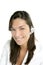 Beautiful headset businesswoman portrait in white