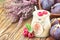 Beautiful healthy appetizer figs fruit smoothie milk shake in glass jar decorated fresh figs pink raspberries top view. Natural d