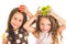 Beautiful healthy little girls holding fruits and