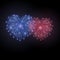 Beautiful heart-fireworks set. Bright romantic fireworks isolated on black background. Light love decoration salute for