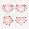 Beautiful heart-fireworks set. Romantic salute isolated on transparent background. Love decoration flat firework. Symbol