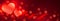 Beautiful hearts glowing red bokeh banner design