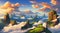 Beautiful heavenly sky over natural landscape. Distinctive nature background, fantasy nature background, Generative AI