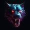 Beautiful Hellhound Face Shape In Red Purple Fire On Black Background. Generative AI