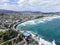 Beautiful high angle aerial drone view of a hot salt water pool in St Clair, a beachside suburb of Dunedin