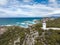 Beautiful high angle aerial drone view of Rocky Cape Lighthouse, part of Rocky Cape National Park, Tasmania