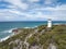 Beautiful high angle aerial drone view of Rocky Cape Lighthouse, part of Rocky Cape National Park, Tasmania