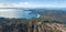 Beautiful high angle panoramic aerial drone view of Coles Bay and Freycinet National park