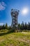 Beautiful high metal and spiral mountain viewing tower on top of Borowa mountain at sunny