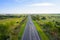 Beautiful hight way road on an early summer morning in central Russia. Moscow-Minsk M1 highway, Bird\'s eye view of the road and
