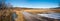 Beautiful hiking route through Murnauer Moos marshland beside the brook. bavarian panorama landscape