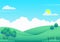 Beautiful hills landscape vector illustration with trees and bright sky suitable for background