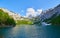 Beautiful Hinterer Gosausee lake landscape with Dachstein mountains in Austrian Alps. Salzkammergut region.