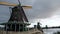 Beautiful historic windmills in Zaanse Schans, The Netherlands