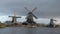 Beautiful historic windmills in Zaanse Schans, The Netherlands