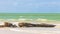 Beautiful Holbox island beach sandbank boulders turquoise water waves Mexico