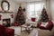 Beautiful holdiay decorated room with Christmas tree with presents under it
