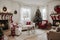 Beautiful holdiay decorated room with Christmas tree with presents under it