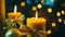 Beautiful holiday decorated with golden candles with a holiday bow and sacred, cinematic