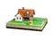 Beautiful home for sale realestate sign. Little cottage on a piece of earth in cross section. 3D illustration.