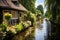 beautiful homes, gardens and trees on canal