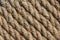 A beautiful horizontal pattern texture from yellow natural flax rope on dark background