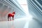 beautiful horse in a big futuristic space, symbolizing dynamic innovation and forward-thinking in business.