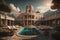 a beautiful hotel in the mountains with a swimming pool. generative ai
