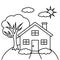 beautiful house coloring pages. The property of the house is white with thick black lines.