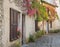 Beautiful houses in the narrow street passage at medieval villag