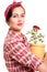 Beautiful housewife with flower pot