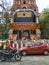 Beautiful Huge Shiva Linga Statue in front of the Kadu Malleshwara Temple entrance Gopura during Maha Shivaratri Festival