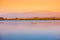 Beautiful Hula Lake against the mountains in the evening