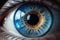 Beautiful human blue eye macro, iris details closeup. AI generated image