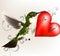 Beautiful humming bird holding a big red heart with signature be