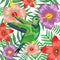 Beautiful hummingbird with tropical floral decoration