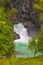 Beautiful HÃ¸ljafossen waterfall turquoise water Utladalen Norway most beautiful landscapes