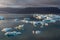Beautiful icebergs in Jokulsarlon glacier lagoon.