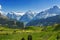 Beautiful idyllic Alps landscape with mountains in summer