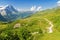 Beautiful idyllic Alps landscape and trail in mountains, Switzerland