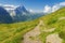 Beautiful idyllic Alps landscape and trail in mountains, Switzerland