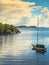 Beautiful idyllic lake landscape, swimming drifting yacht