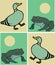 Beautiful illustration of cute blue ducks and grey frogs in different background colours.cdr