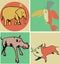 Beautiful illustration of cute cartoon animals set in different background colours.cdr