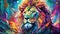 Beautiful illustration of lion head portrait. Wild animal. Colorful abstract painting