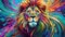 Beautiful illustration of lion head portrait. Wild animal. Colorful abstract painting