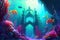 Beautiful illustration of a mermaid castle in deep blue ocean