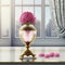 Beautiful illustration of pink peony in golden vase, victorian, barocco style