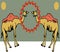 Beautiful illustration of retro coloured twin camels in grey desert with butterflies colony circle.cdr